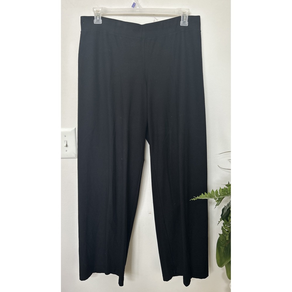 EILEEN FISHER Stretch Crepe Black Wide Leg Elastic Waist Pants Sz‎ XL